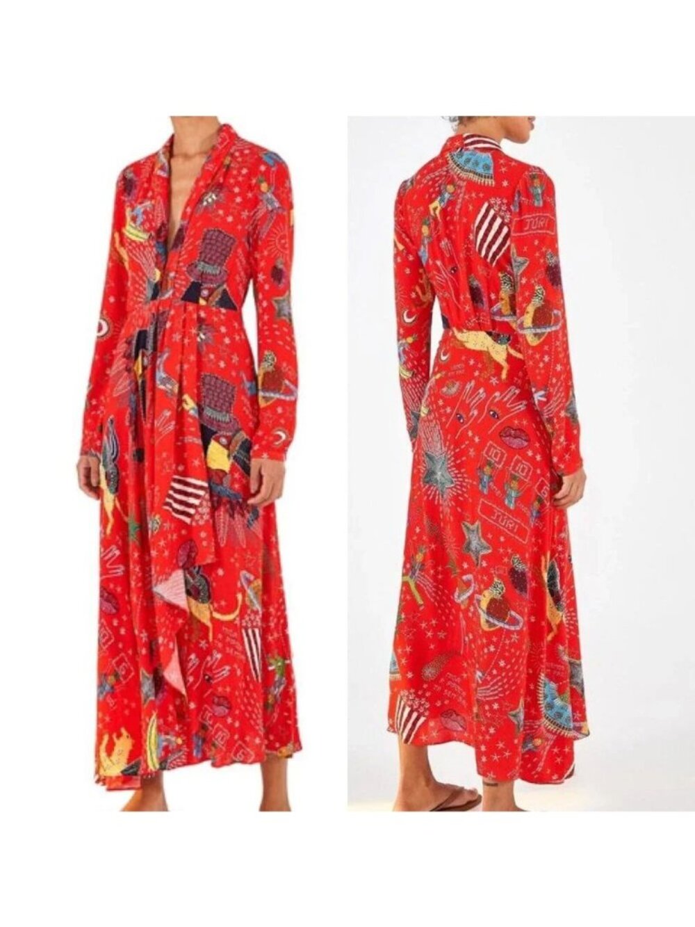 Farm Rio Carnival long sleeve maxi dress red Size Small
